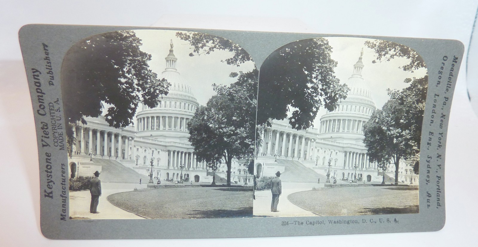 Antique Keystone Stereo View Card US Capitol Washington DC No. 224 c1909