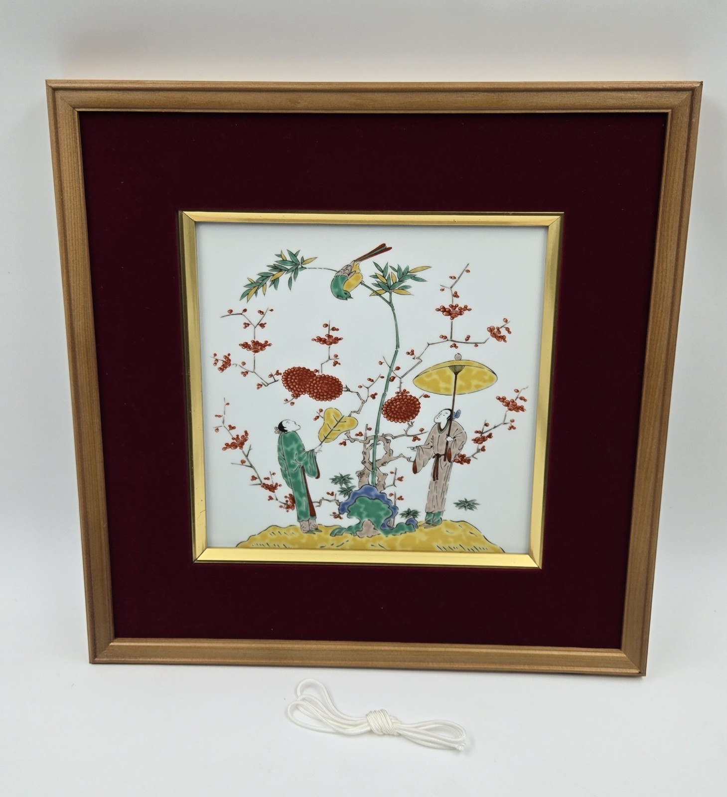 Japanese Floral Art Framed Hand- Painted Porcelain Art - Floral & Birds Motif Japanese Floral Art Framed Hand- Painted Porcelain Art - Floral & Birds Motif