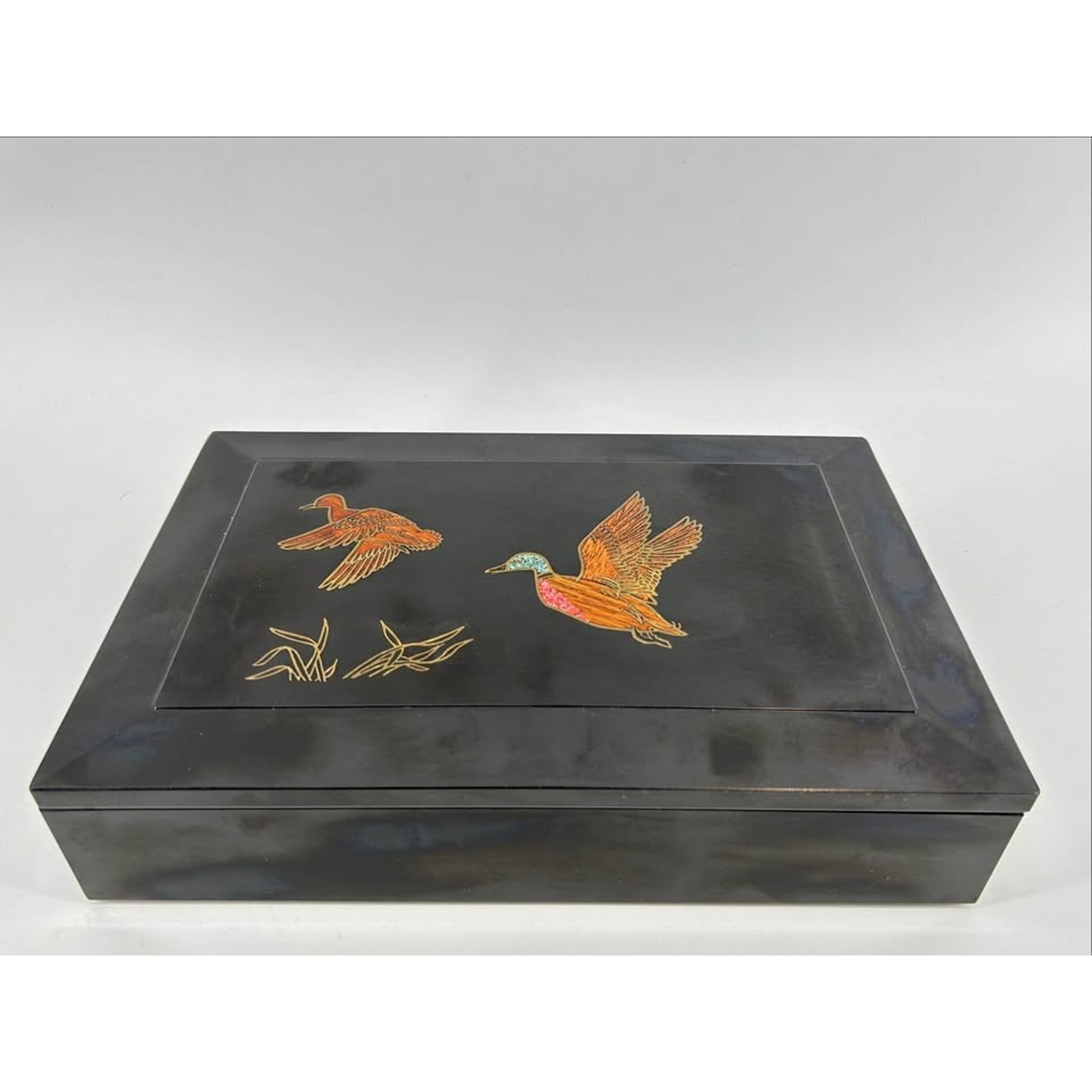 Vintage Couroc Monterey Mallard Duck Inlay Valet Jewelry Box California MCM
