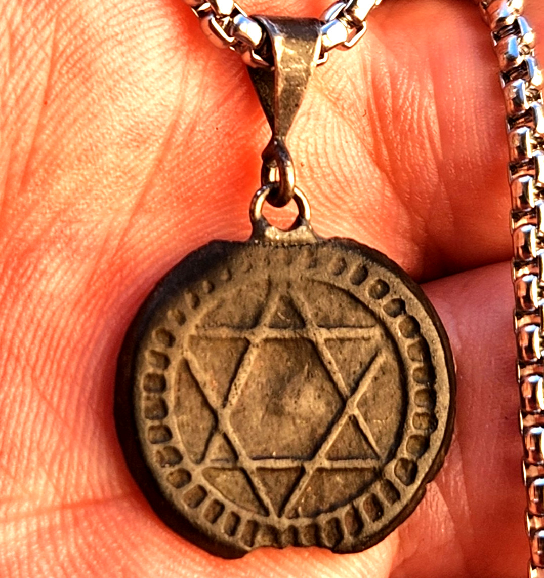 Jewish necklace ancient authentic Star of David 1287AH Original form coin found Jewish necklace ancient authentic Star of David 1287AH Original form coin found