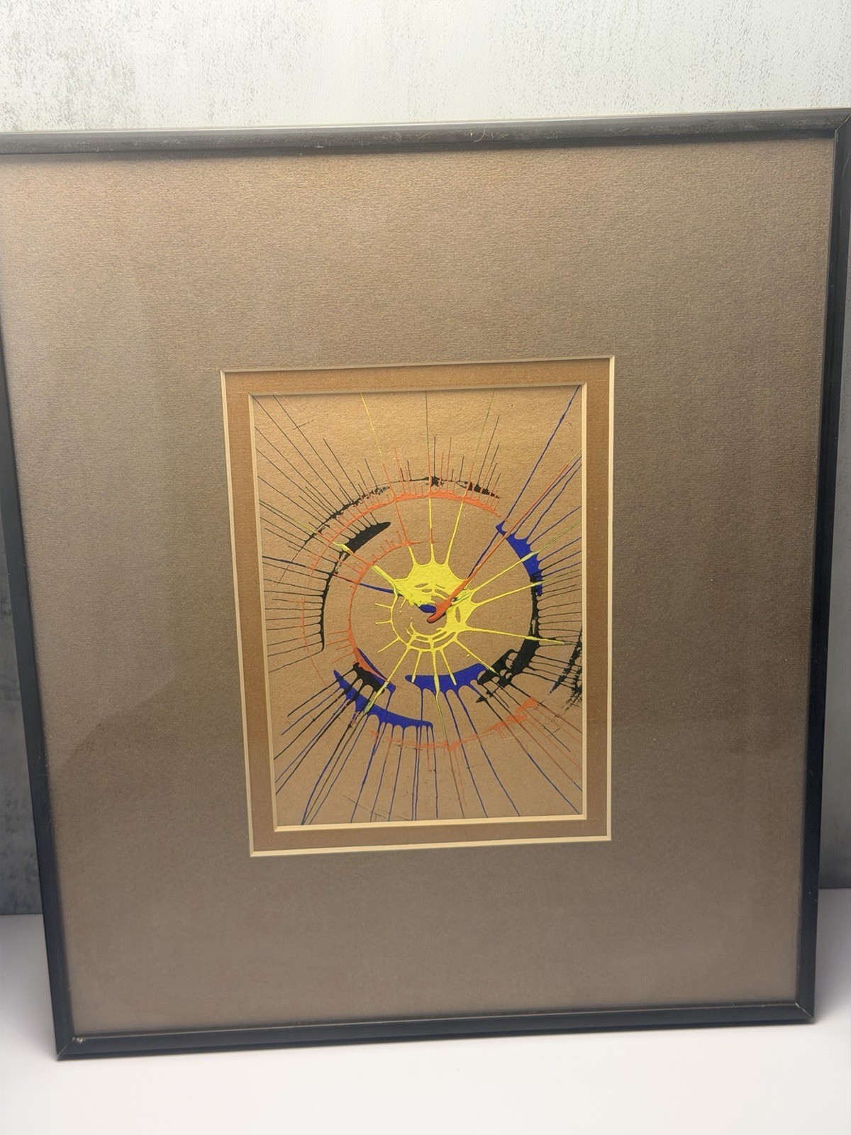 Original Abstract Painting 70’s MCM Matted/Framed Yellow Blue Orange Funky Vibe Original Abstract Painting 70’s MCM Matted/Framed Yellow Blue Orange Funky Vibe