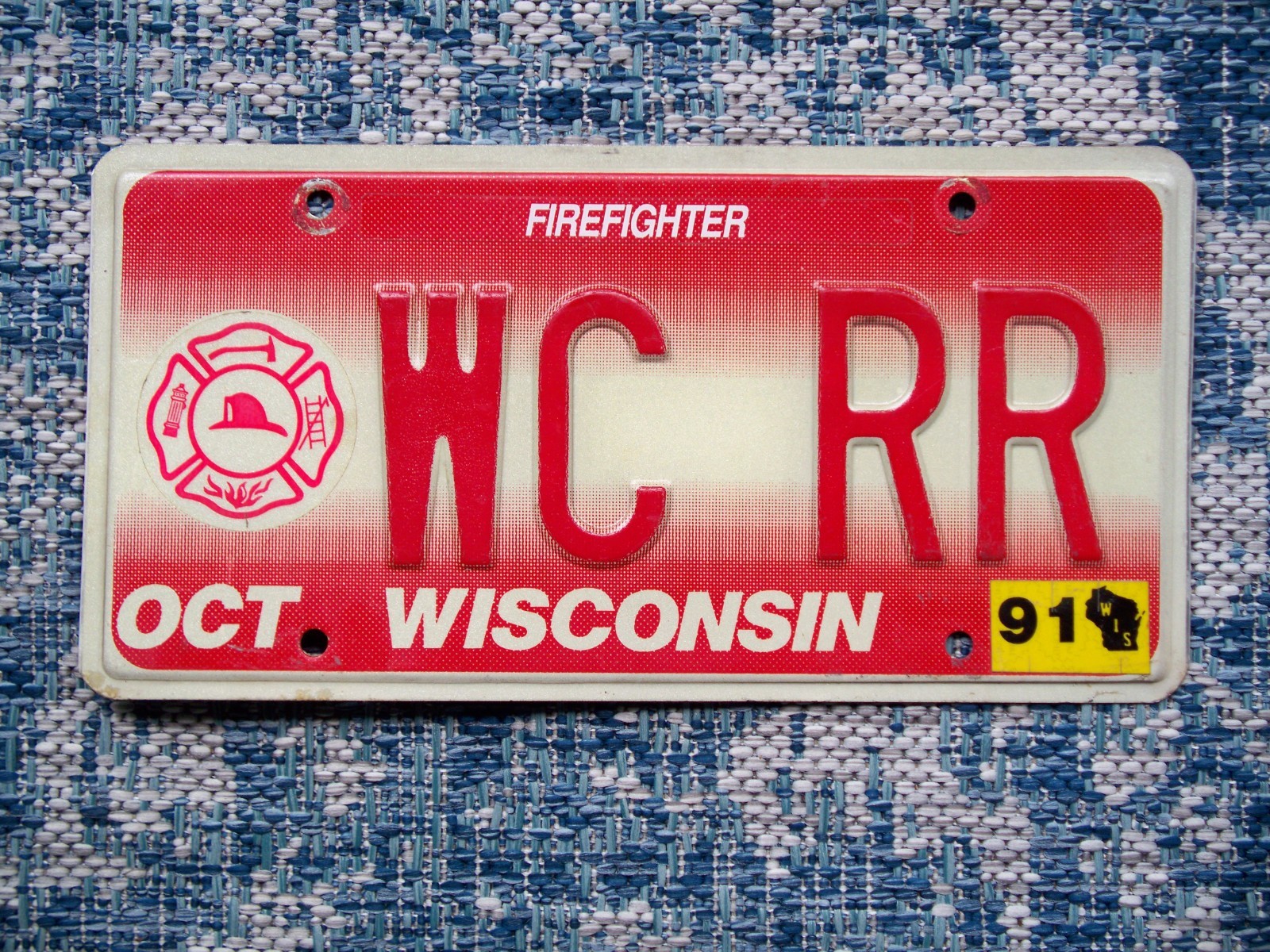 1991 Wisconsin Firefighter License Plate WC RR Vanity ? Excellent Cond Natural 1991 Wisconsin Firefighter License Plate WC RR Vanity ? Excellent Cond Natural