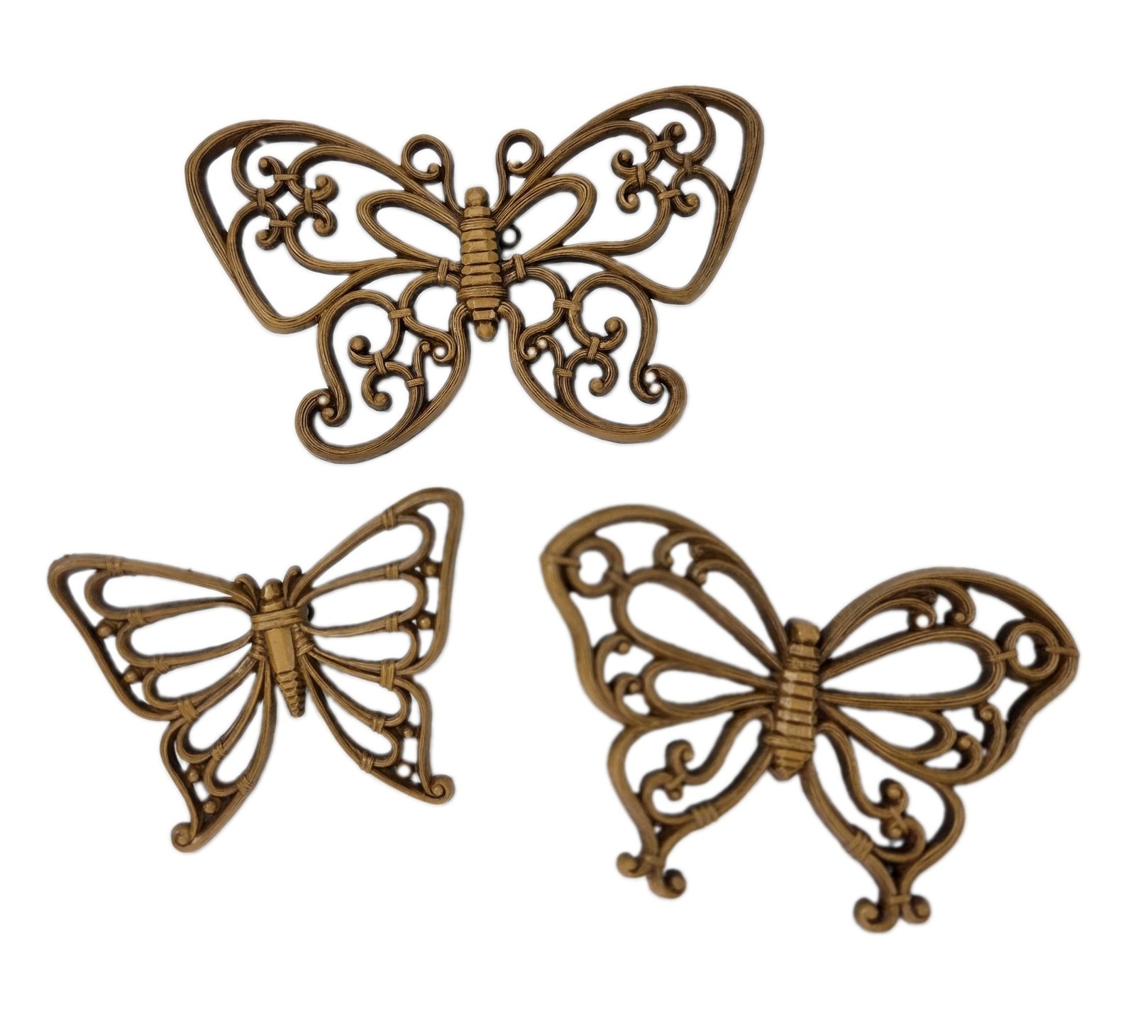 VTG New Set/3 Homco Wood-look Butterfly Wall Art Boho Cottage Groovy 70s USA NoS
