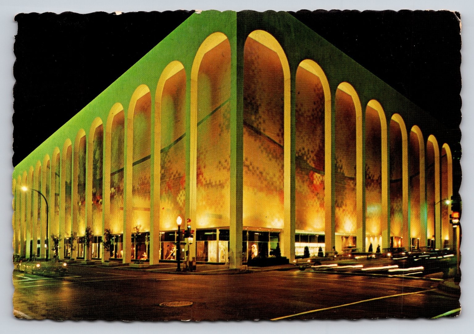 Sanger-Harris Department Store Dallas Texas Night View Postcard 1967