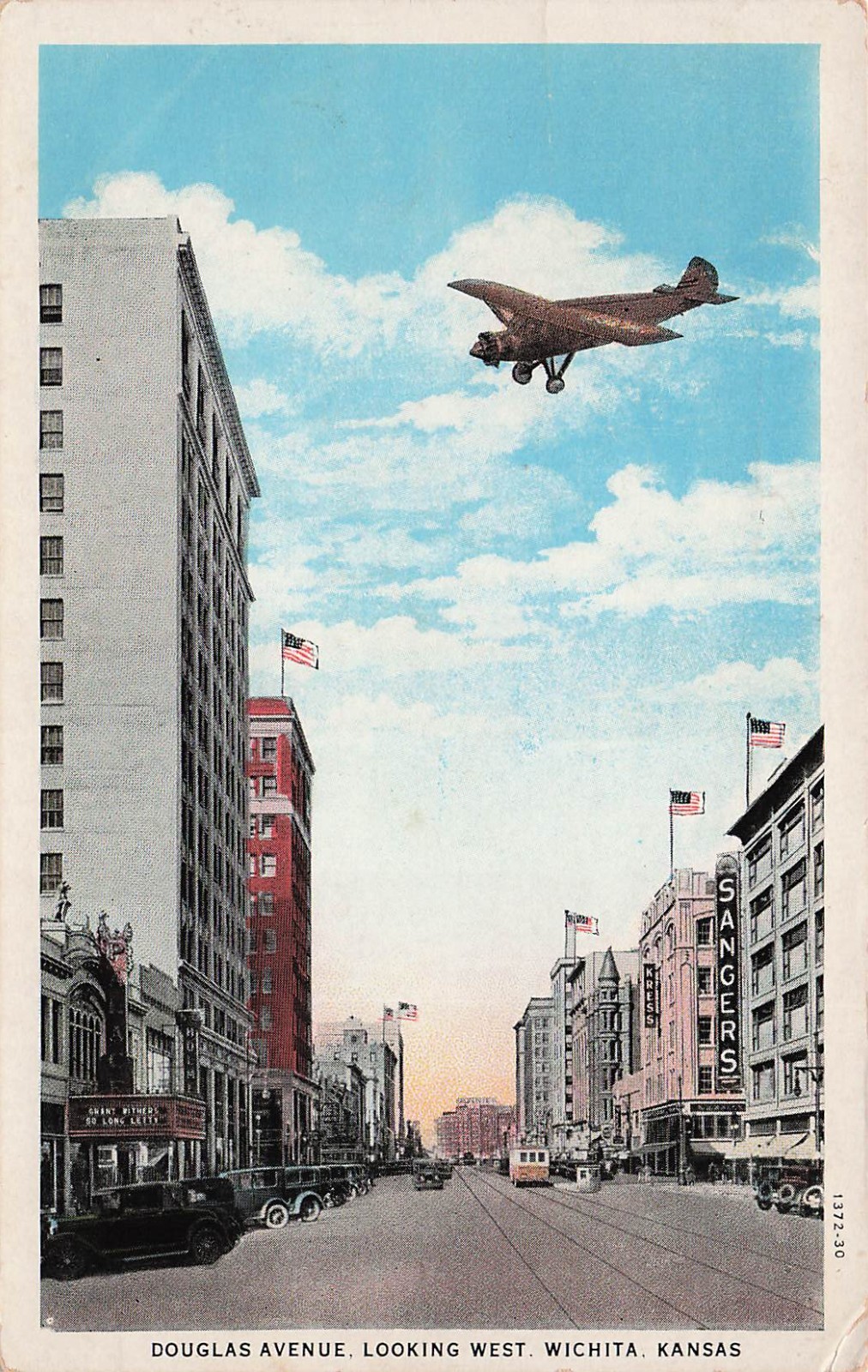 Wichita Kansas Douglas Ave Sangers Department Store Downtown Vtg Postcard I30