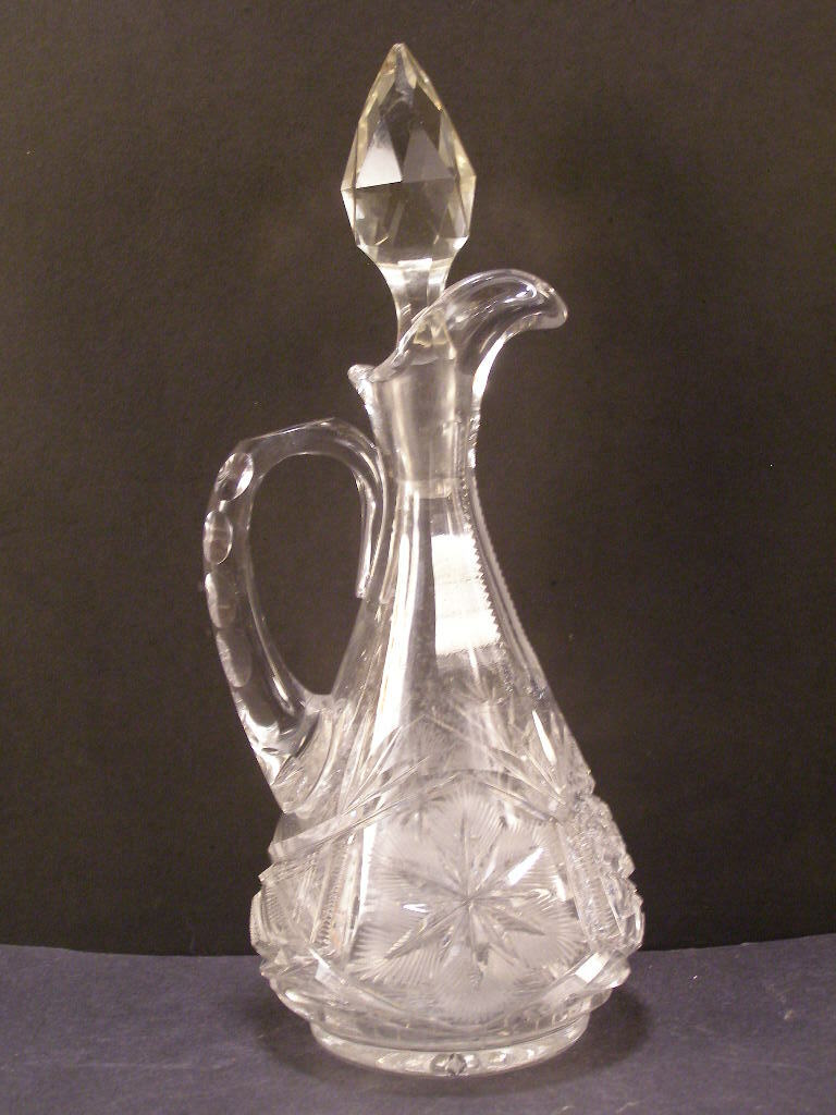 19 c Facet Crystal ABP American Brilliant Period Cut Glass Cruet Bottle Pitcher~