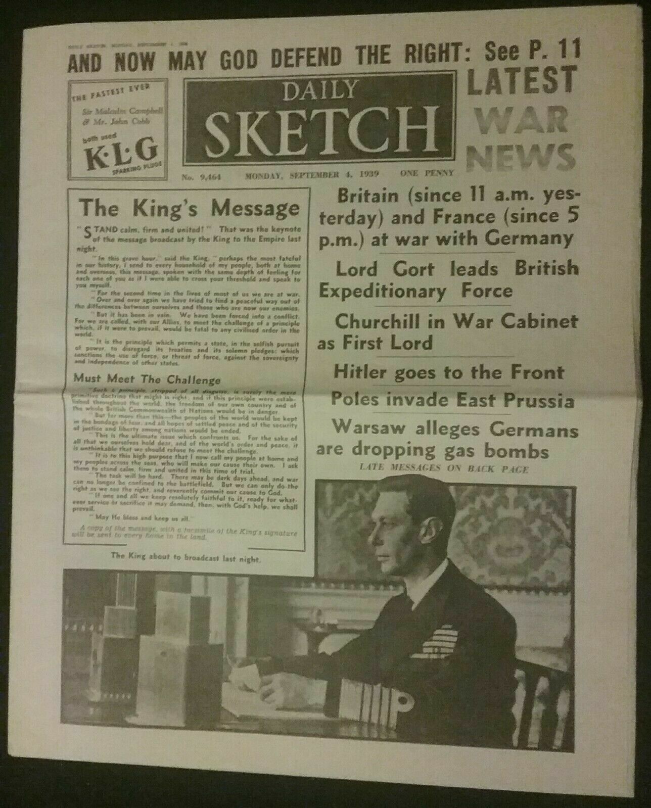DAILY SKETCH MONDAY 4th SEPTEMBER 1939 (24 pages) THE START OF WORLD WAR II DAILY SKETCH MONDAY 4th SEPTEMBER 1939 (24 pages) THE START OF WORLD WAR II