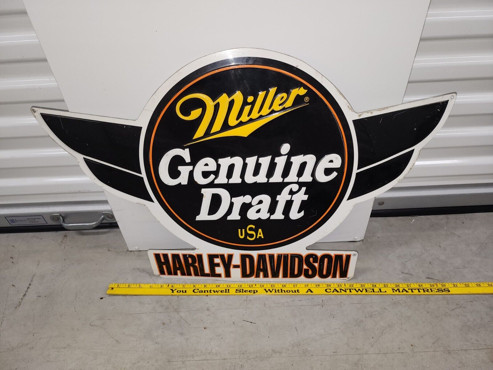 RARE Miller Genuine Draft Mgd Harley Davidson Motorcycle Metal Beer Sign Vtg
