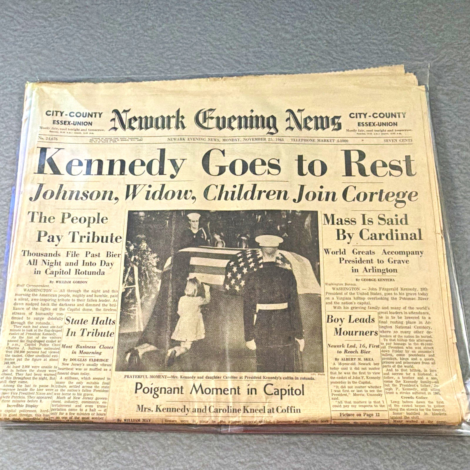 Vintage Nov 25, 1963 Newark Evening News “Kennedy Goes to Rest” complete Vintage Nov 25, 1963 Newark Evening News “Kennedy Goes to Rest” complete