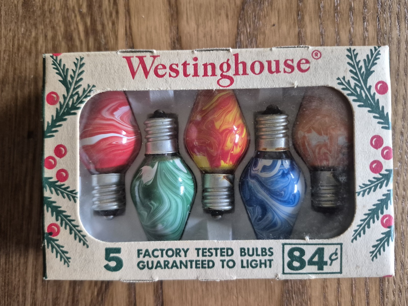 Vintage Westinghouse Marbleized C-7 Christmas Light Bulbs Box Of 5 - Unused NOS