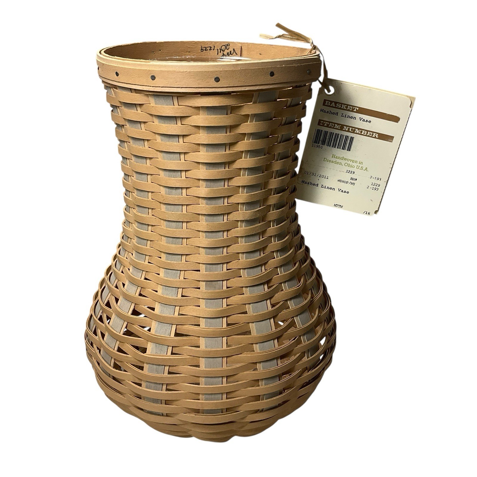 2011 Longaberger Washed Linen Basket Hourglass Shape W Protector Hard To Find