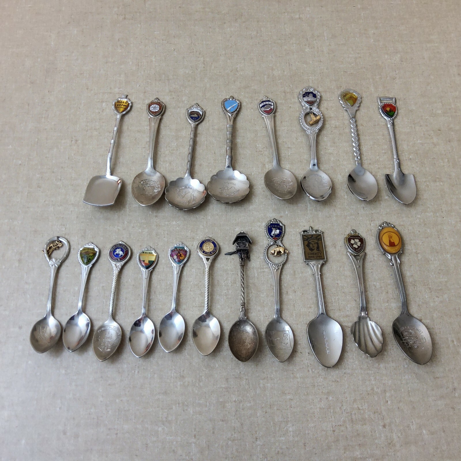 Vintage United States Mixed State Souvenir Spoon Lot 19 CT