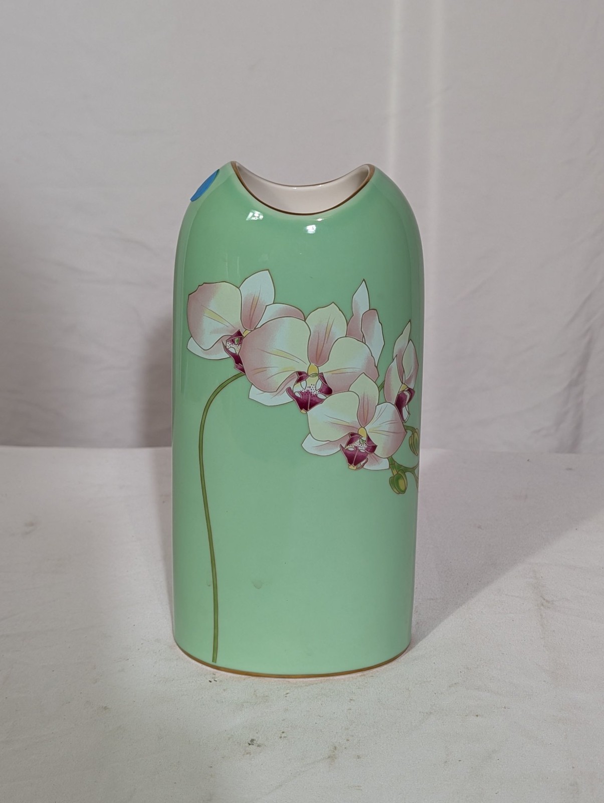 Koransha Style Arita Japanese Porcelain Vase Mint Green Orchid Gold Trim 8in