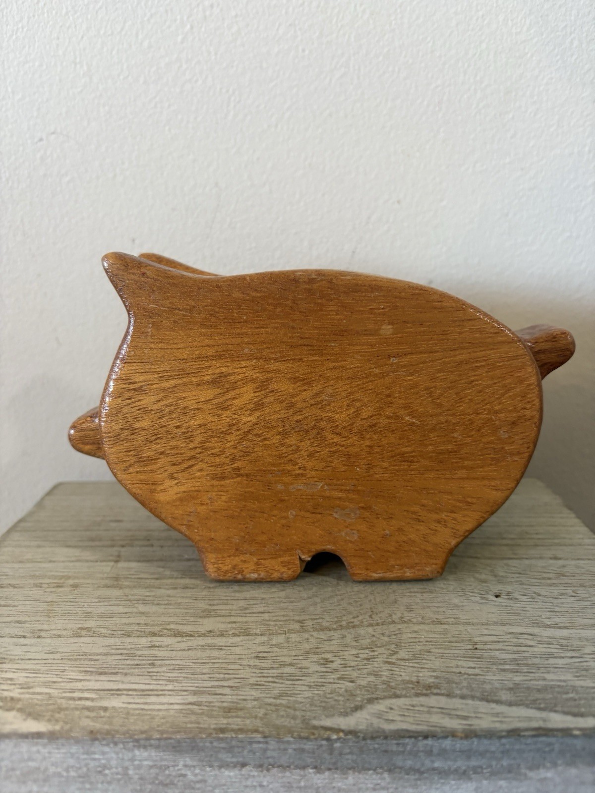 Vintage Hand carved Wooden Wood  Piggy Pig Shaped Bank Money Coin