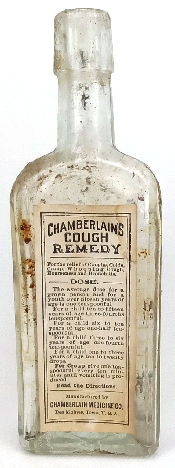 Antique 1880s Advertising Glass Bottle Paper Label Chamberlain & Co Des Moines