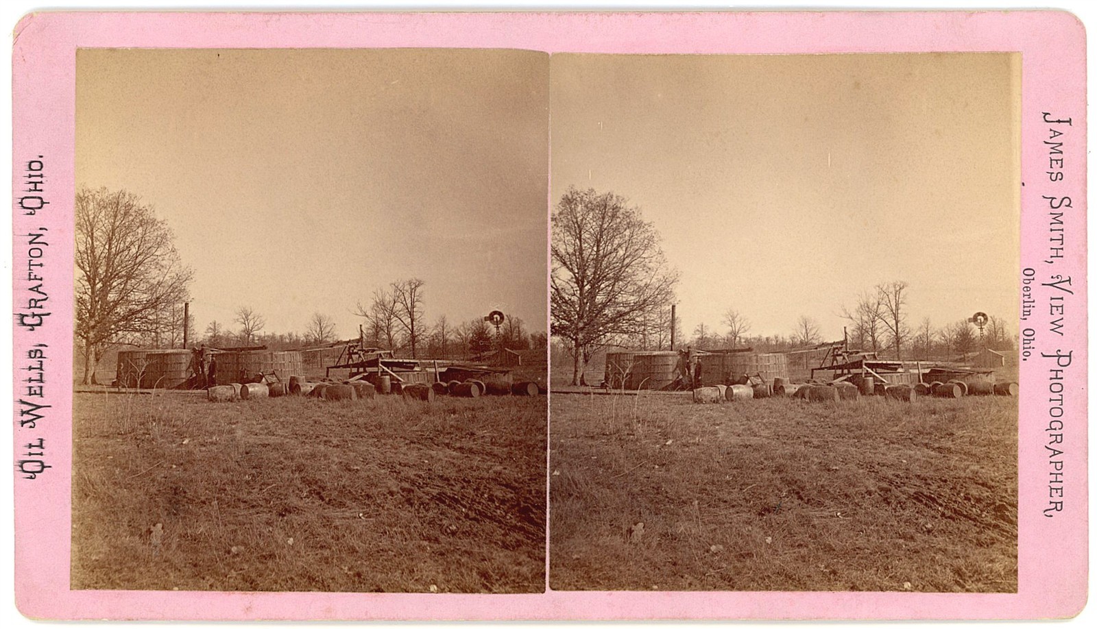 OHIO STEREOVIEW - Grafton - Oil Wells - James Lyle Smith 1870s RARE