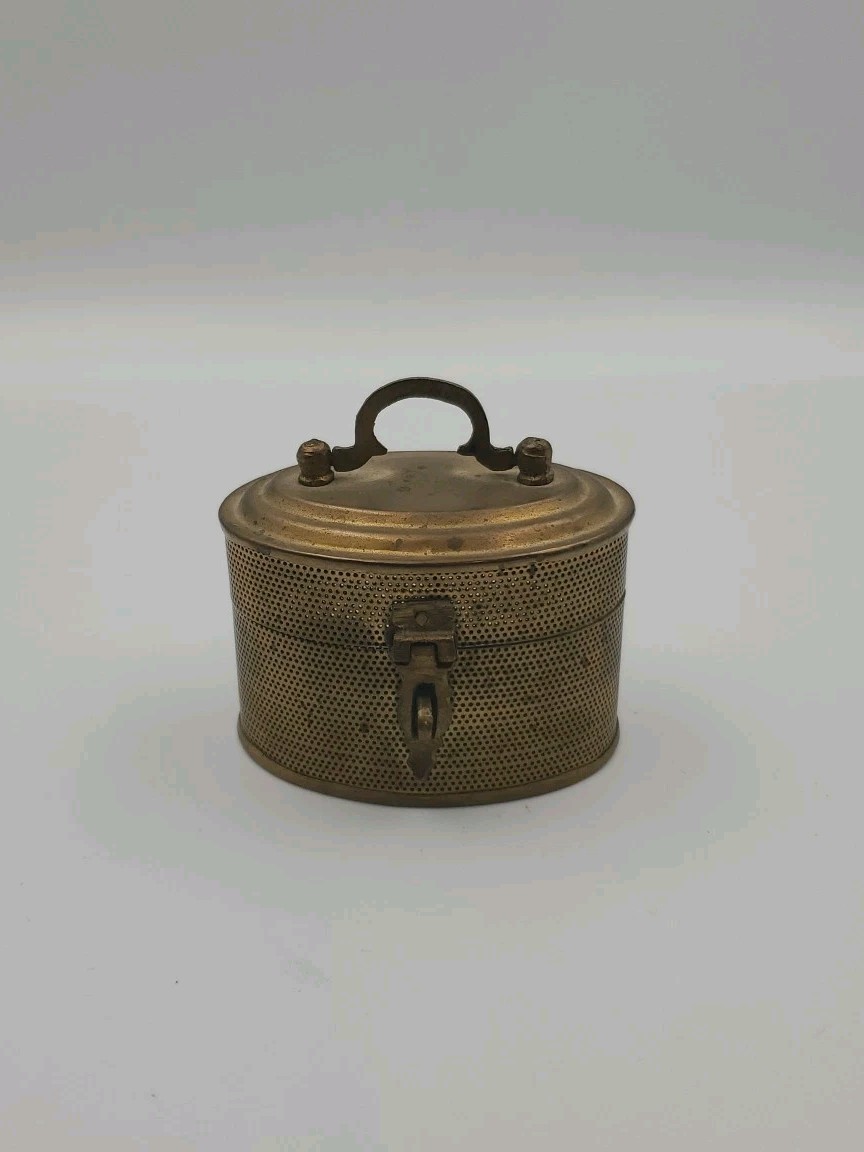 Vintage Indian Handcrafted Brass Jali Cut Box Trinket Storage Stash Decorative
