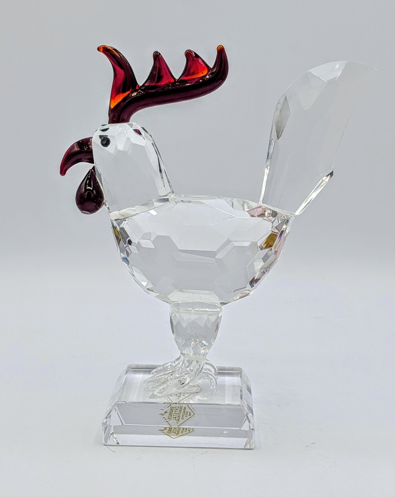 Shannon Crystal Godinger Rooster Figurine Red Clear Glass Original Box 2435