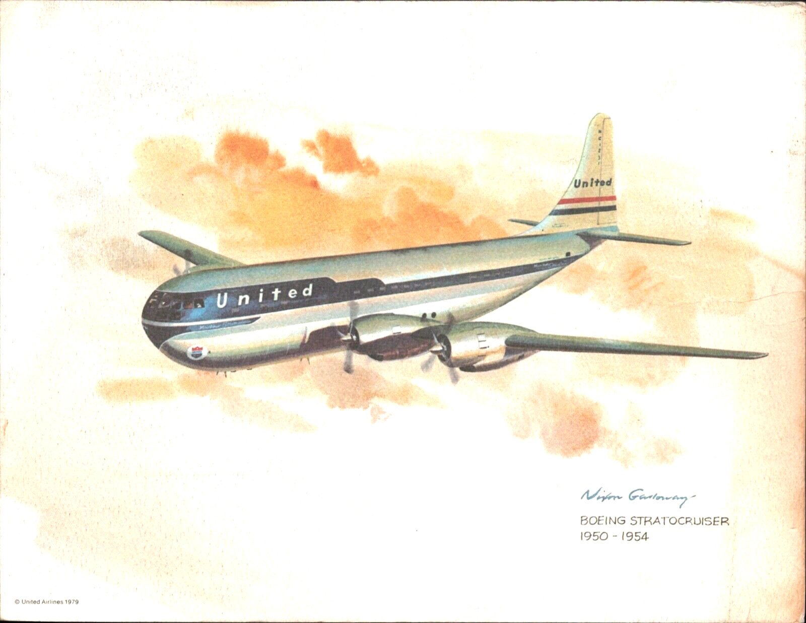 1979 UNITED AIRLINES BOEING STRATOCRUISER 377 (1950-1954) vtg airplane art print 1979 UNITED AIRLINES BOEING STRATOCRUISER 377 (1950-1954) vtg airplane art print