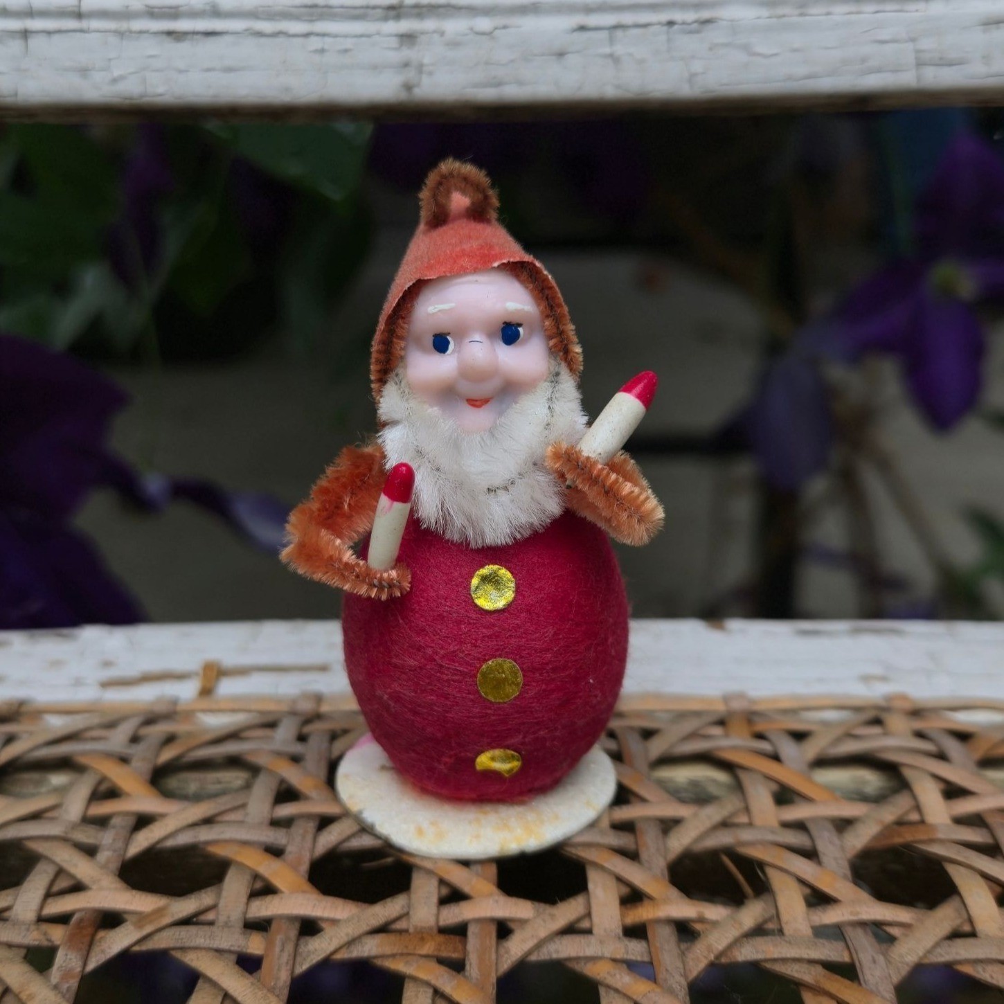 Vintage Putz Elf Ornament Spun Cotton Japan Chenille Celluloid Christmas Decor