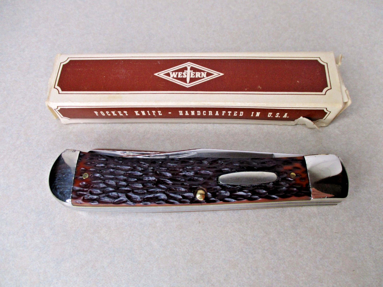Vintage Western USA 691 B Jigged Delrin 2 Blade Trapper Knife With Box Knives