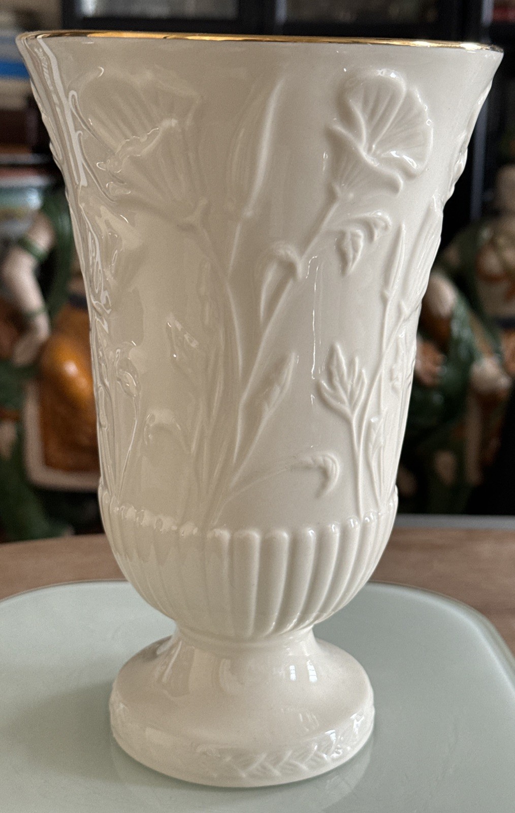 Lenox Poppy Vase White Porcelain With Gold Rim 