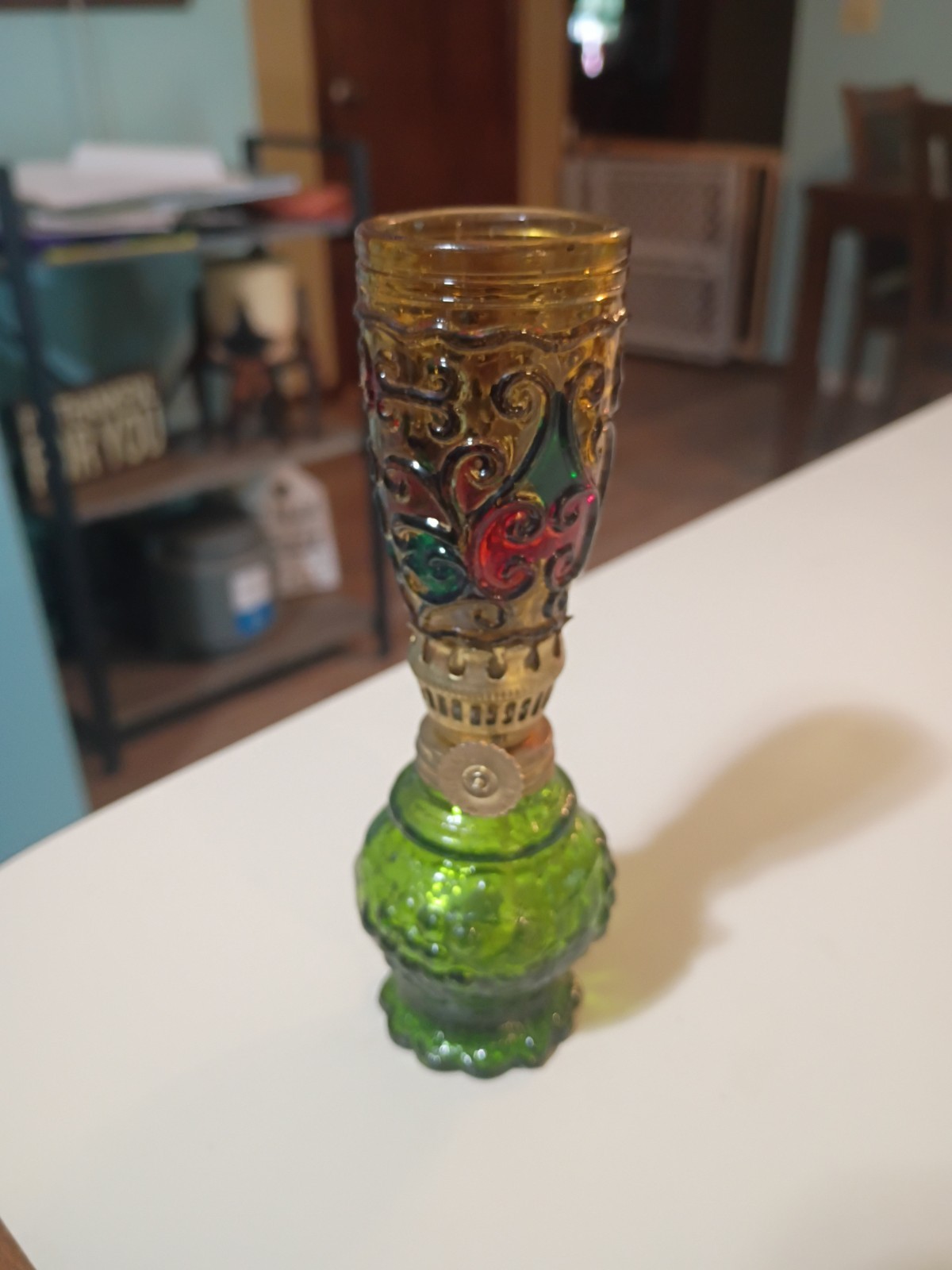 vintage Stained Glass Miniature Kerosene Lamp Hong Kong Table Top very nice vintage Stained Glass Miniature Kerosene Lamp Hong Kong Table Top very nice