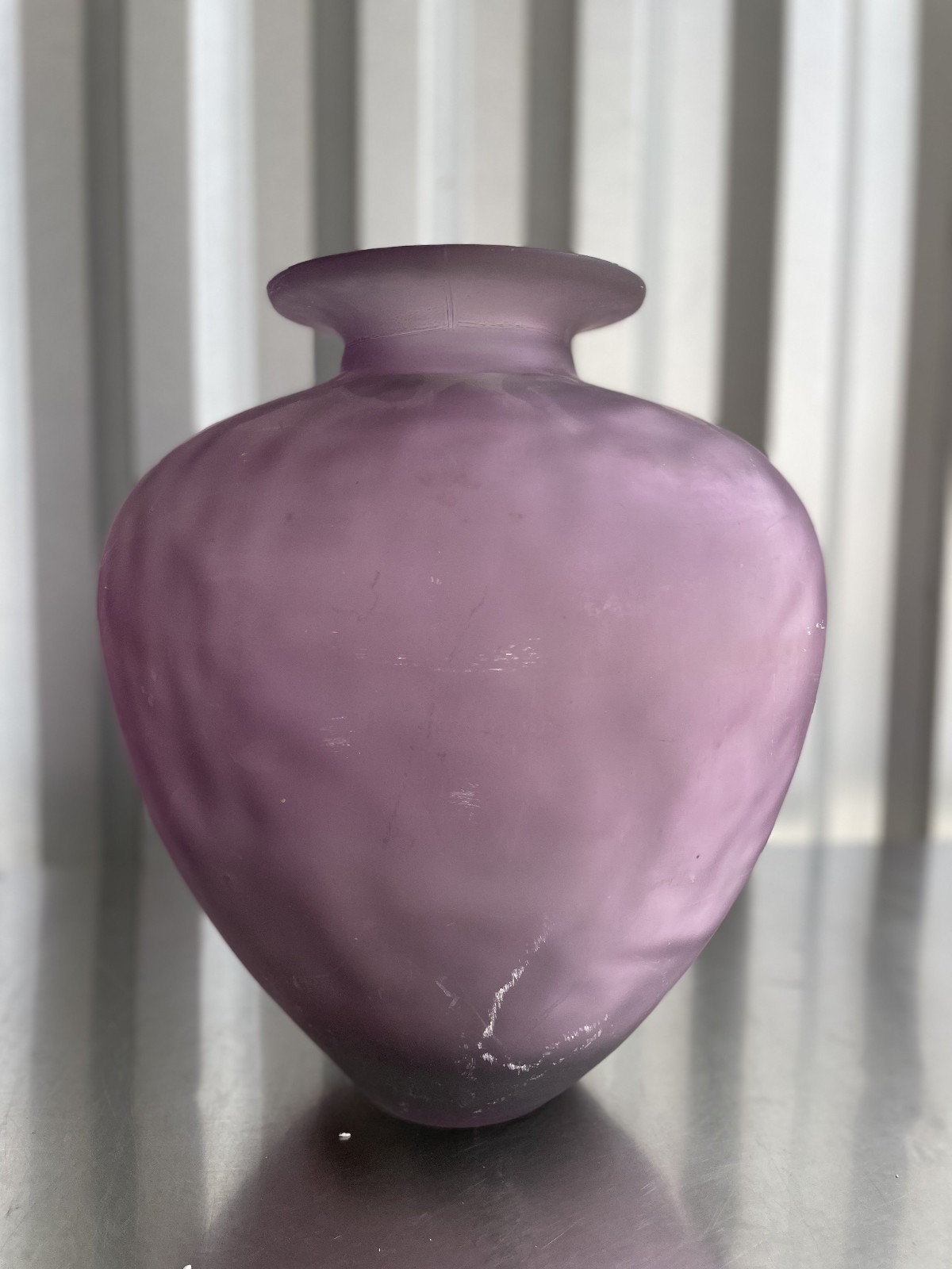 Spanish Translucent Purple Large Bulbous Flower or Feather Vase Made In Spain