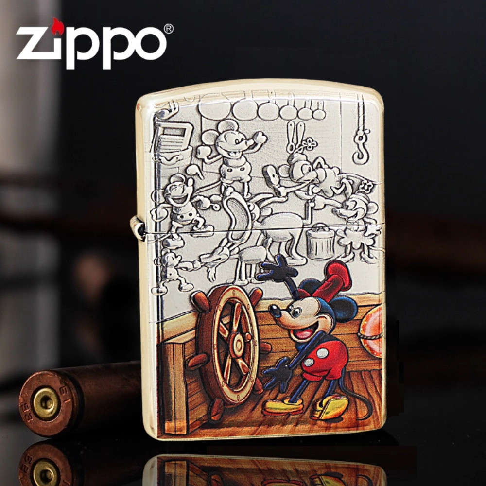Armor Silver Plated Relief Painted Classic Mickey Mouse Zippo Lighter US Armor Silver Plated Relief Painted Classic Mickey Mouse Zippo Lighter US