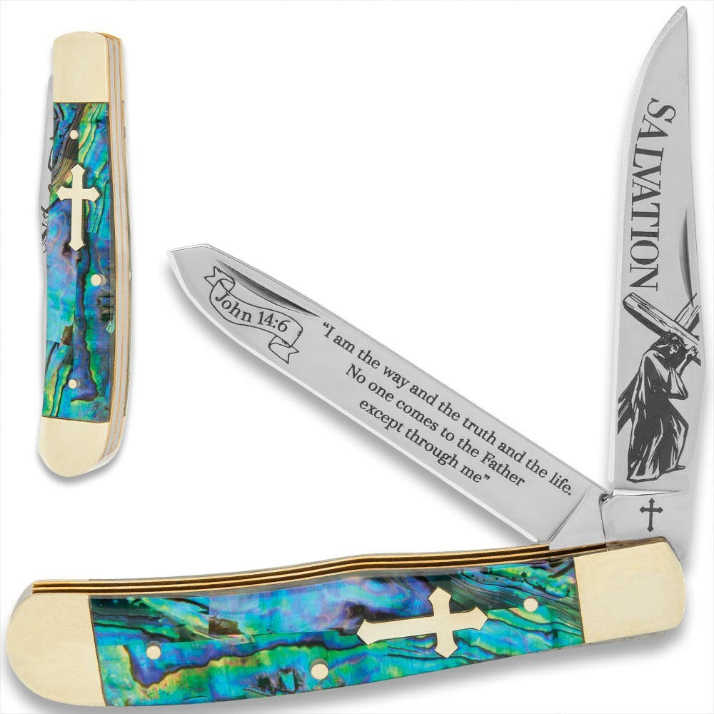 Christian Pocket Knife - Salvation Bible Verse Trapper | John 14:6 Engraving Christian Pocket Knife - Salvation Bible Verse Trapper | John 14:6 Engraving