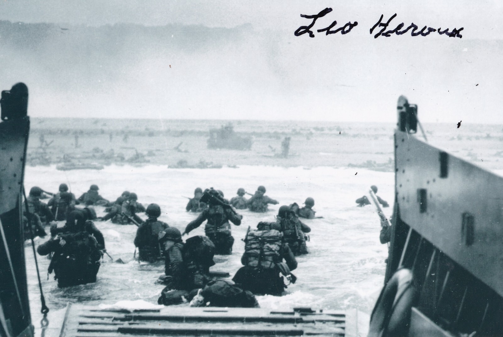 Leo Heroux Signed Autographed 4x6 Photo WWII D-Day Omaha Beach US Army Belgium