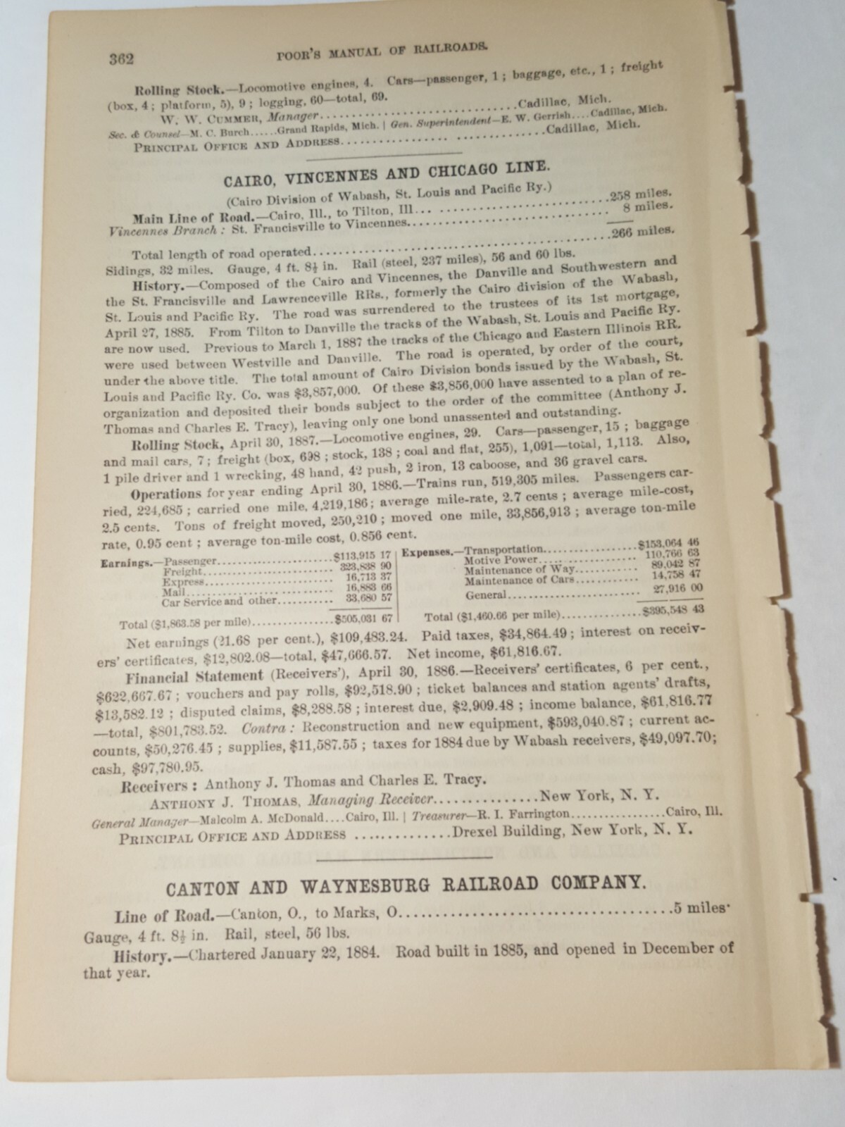 1887 train document CAIRO VINCENNES & CHICAGO LINE railroad Tilton Illinois 
