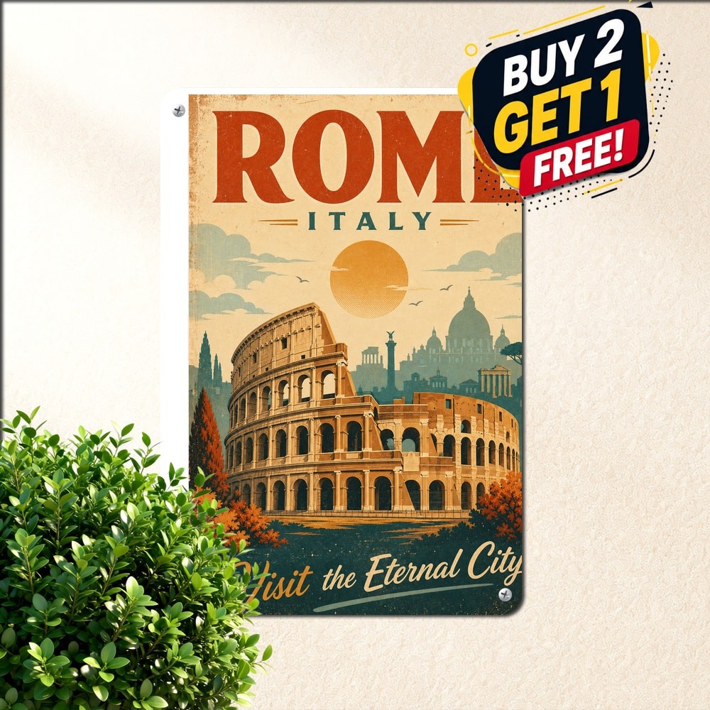 Vintage Rome Italy Scenery Tin Metal Sign Retro Travel Wall Art Plaque