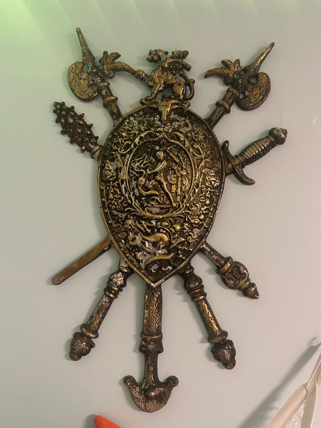 Vintage Cast Metal Medieval Coat of Arms Shield Wall Plaque Japan Vintage Cast Metal Medieval Coat of Arms Shield Wall Plaque Japan