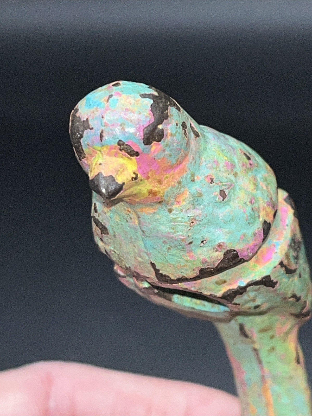 Vtg Cast Iron Parrot Bird Figurine Cold Painted Colorful