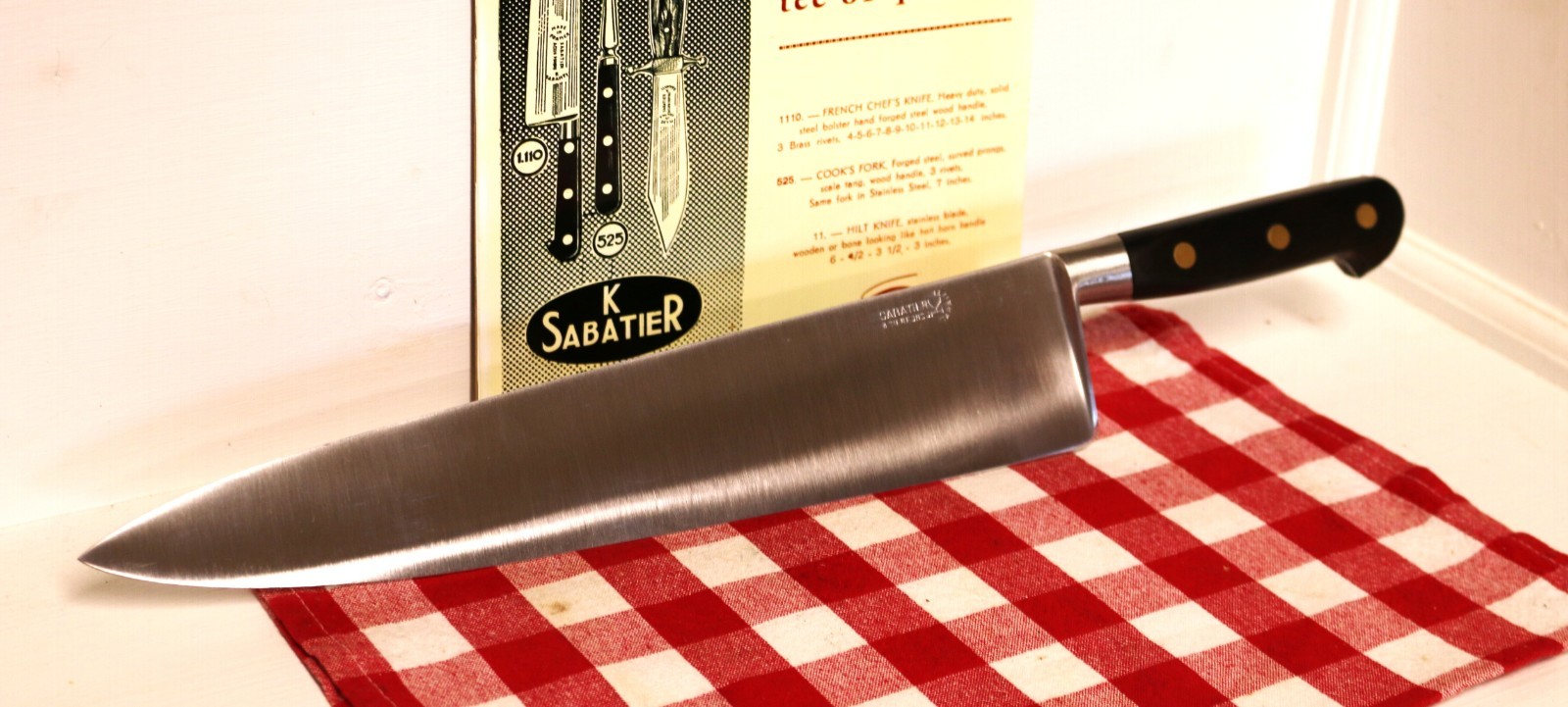 SABATIER,NOS,13 in Chef Knife - Old Forge - Black Wood Handle - Carbon 1950s SABATIER,NOS,13 in Chef Knife - Old Forge - Black Wood Handle - Carbon 1950s