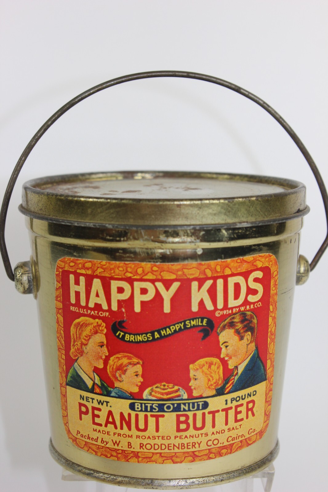 PEANUT BUTTER TIN EARLY 1930\'s HAPPY KIDS LITHO 1 LB. CAN - CARIO, GEORGIA PEANUT BUTTER TIN EARLY 1930\'s HAPPY KIDS LITHO 1 LB. CAN - CARIO, GEORGIA