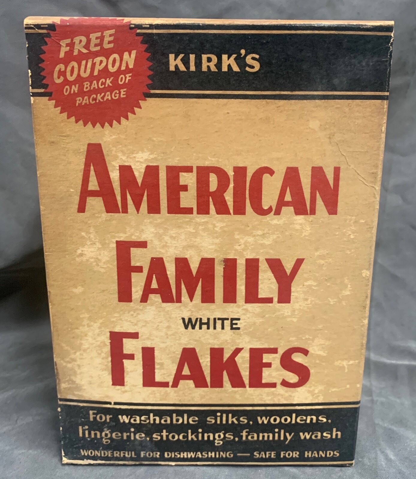 SEALED Vtg Kirk\'s American Family White Flakes Detergent Advertising Box (A15)