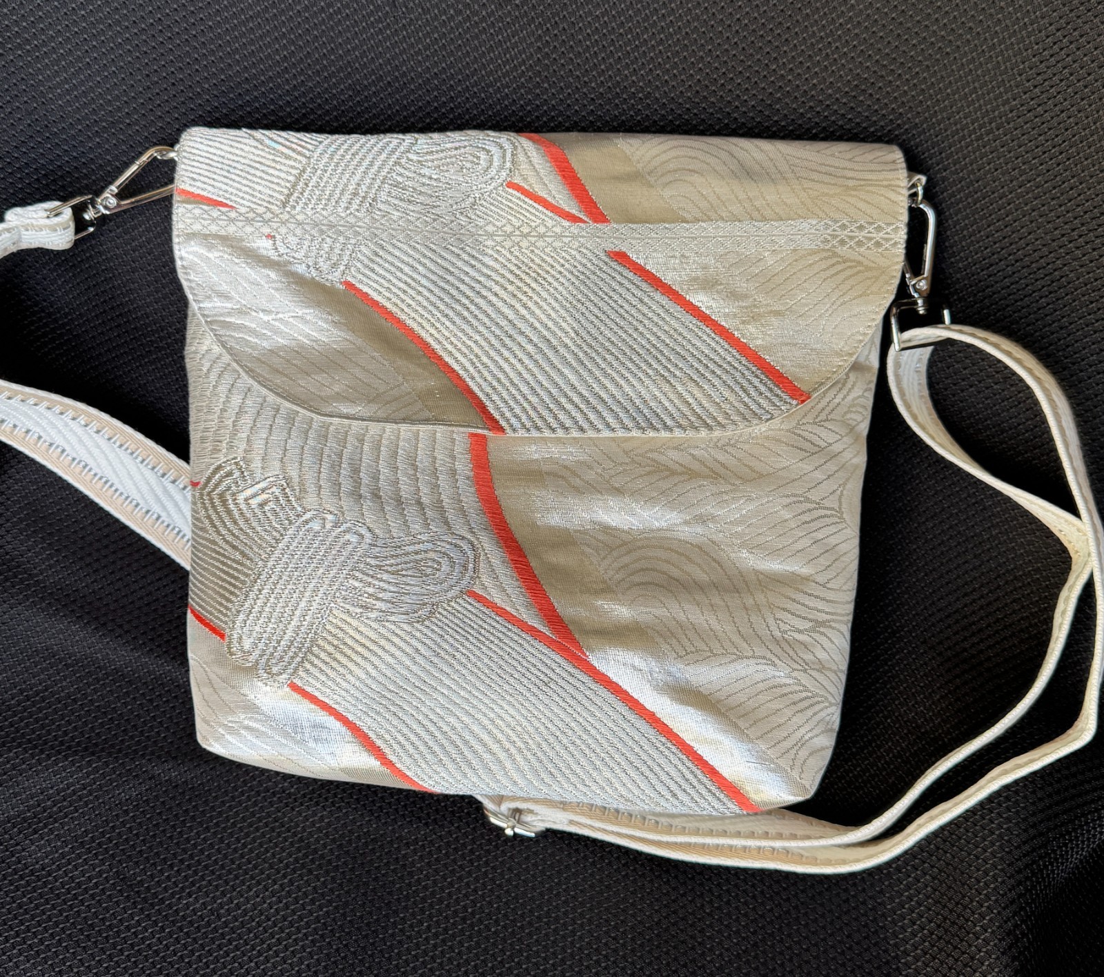 Beautiful Vintage Kimono Obi Shoulder Bag / Crossbody Bag, Silver Knots Beautiful Vintage Kimono Obi Shoulder Bag / Crossbody Bag, Silver Knots