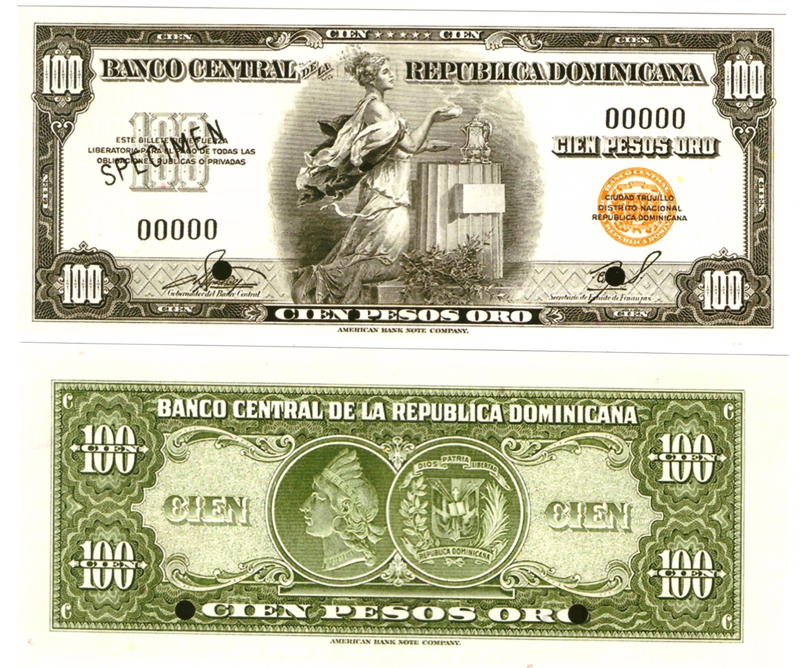 u Reproduction Dominican Republic 100 Pesos Oro 1956 SPECIMEN Pick #76s   1831R