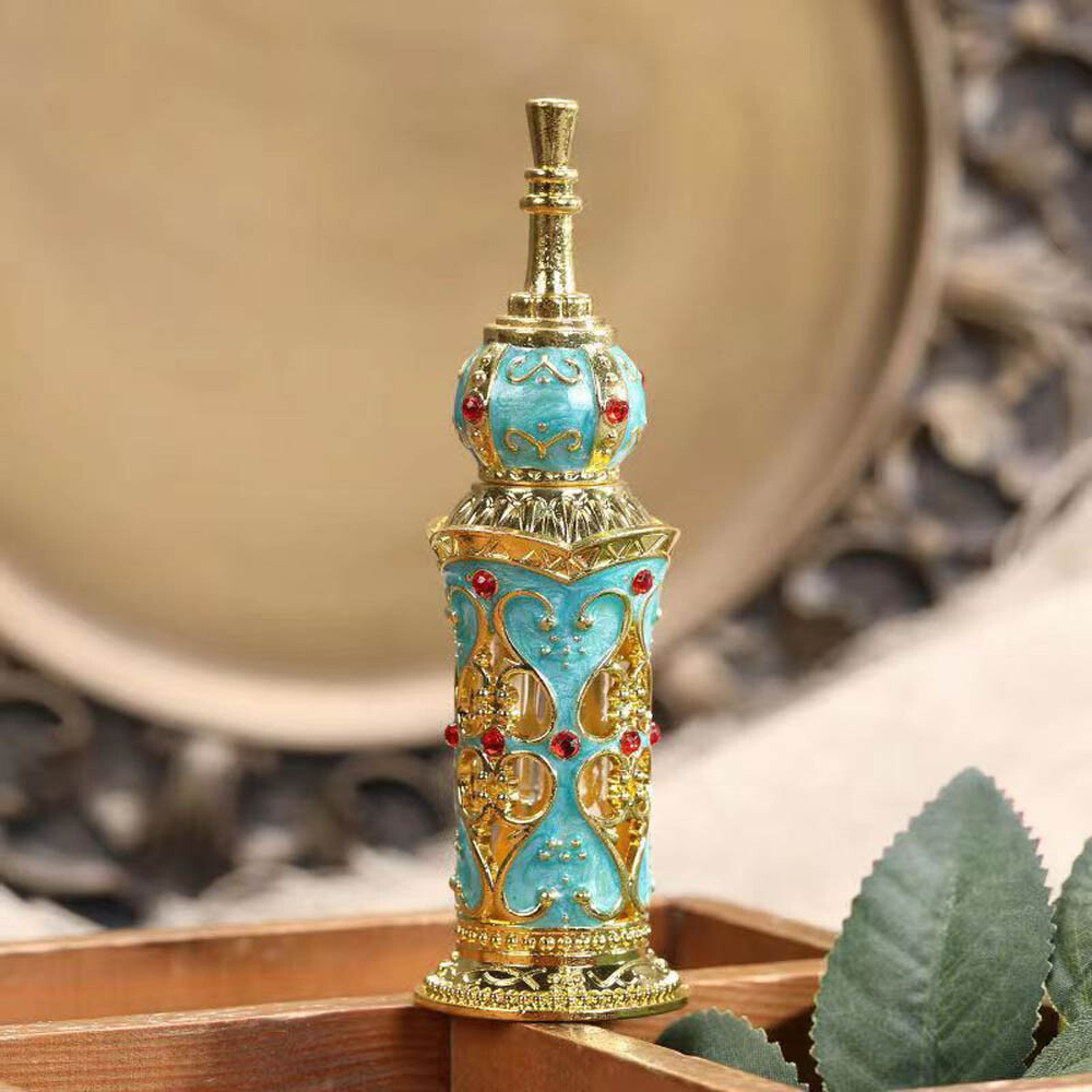 12ml Vintage Reusable enamel peacock blue perfume bottle hollow metal sub-bottle 12ml Vintage Reusable enamel peacock blue perfume bottle hollow metal sub-bottle