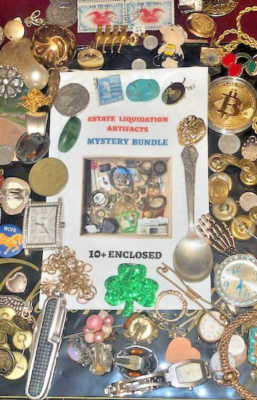 Estate Finds-Mixed smalls: Jewelry, Coins, Stamps, Watch, 10+vintage - lot T17E