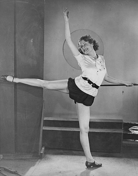British Actress Molly Lamont Exercising On A Barre Old Photo