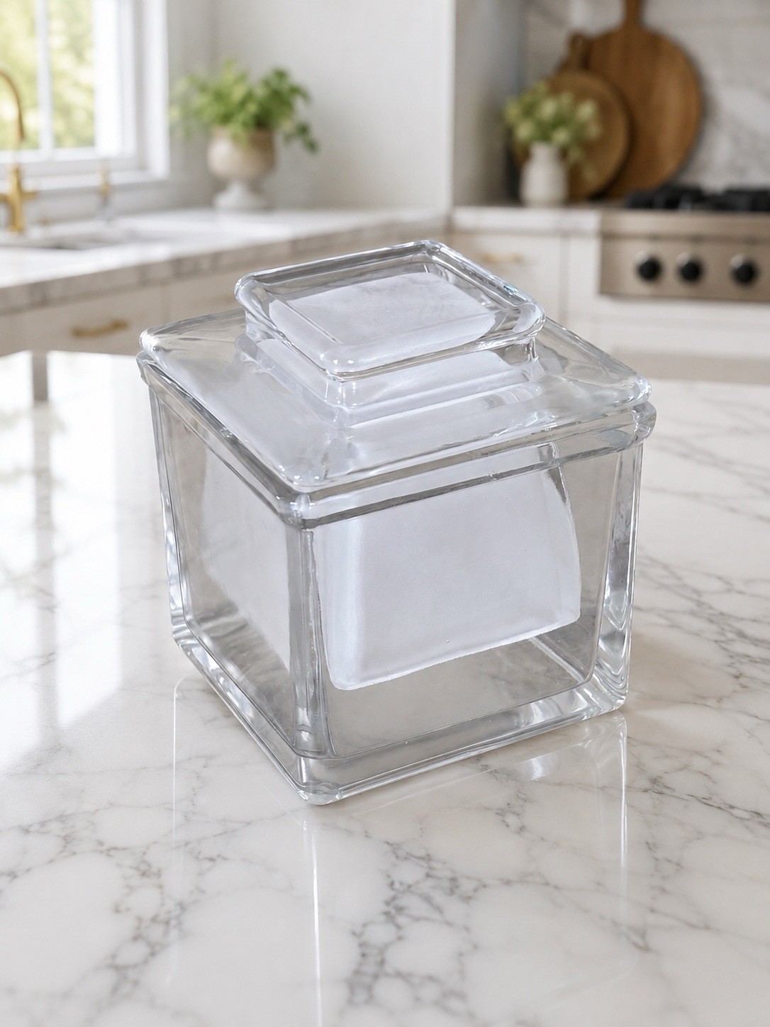 Vintage Clear Frosted Glass French Butter Bell Crock Square With Lid Dish Vintage Clear Frosted Glass French Butter Bell Crock Square With Lid Dish