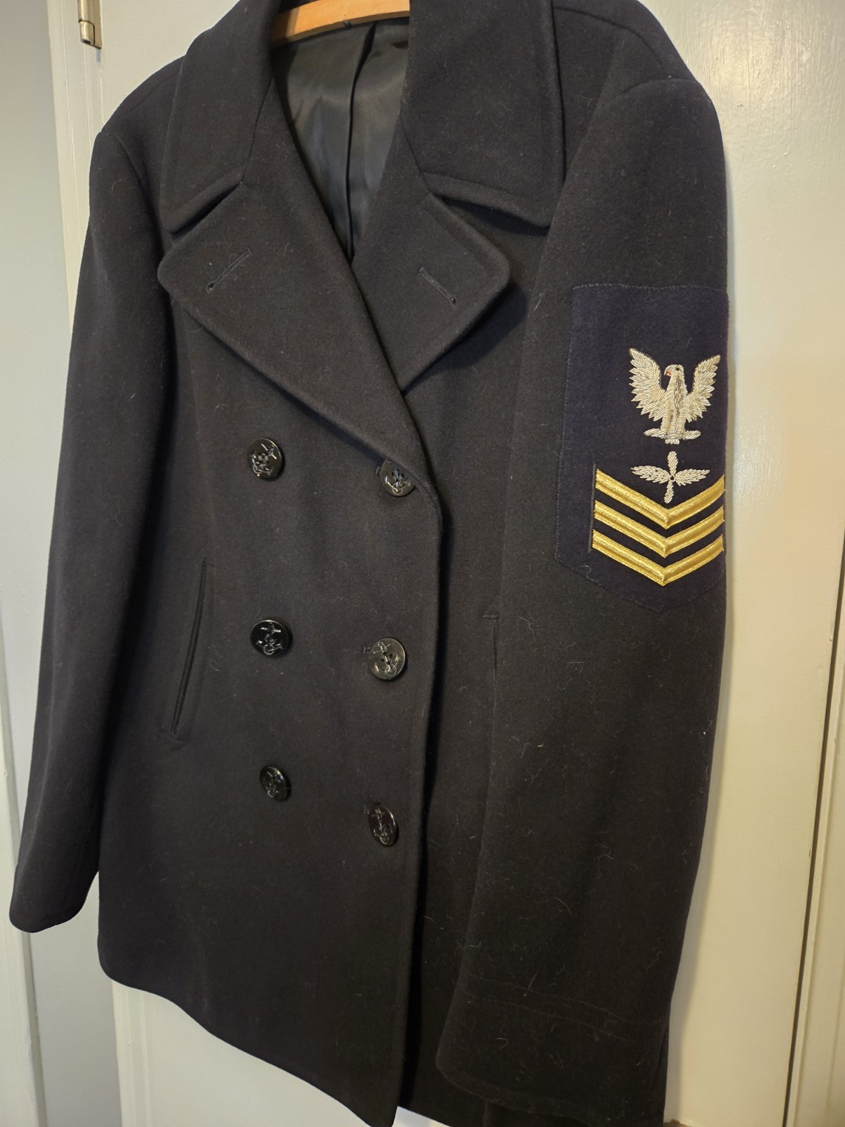 Vtg 1958 Cold War US Navy Pea Coat 38 Kersey Wool Pockets PO1 Stencil Vtg 1958 Cold War US Navy Pea Coat 38 Kersey Wool Pockets PO1 Stencil