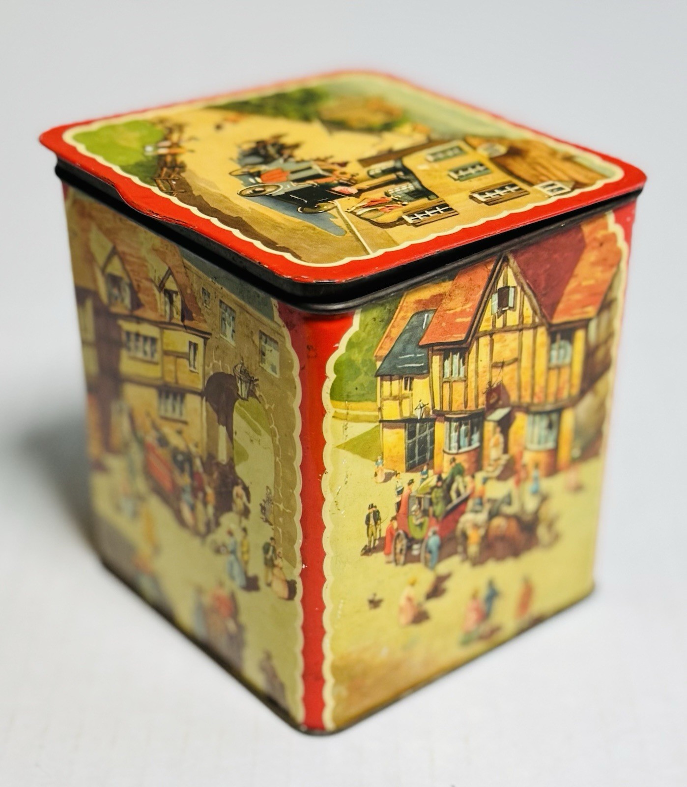 Vintage 1940’s Candy Tin Box Parkinson’s Toffee England Hinged Lid
