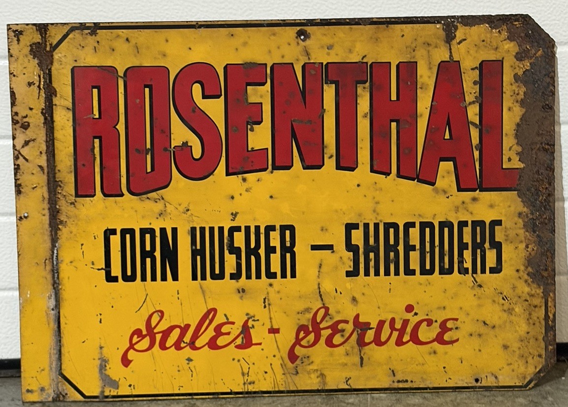 RARE Vintage Rosenthal Corn Husker-Shredders Dealer Metal Sign with 2-Sides RARE Vintage Rosenthal Corn Husker-Shredders Dealer Metal Sign with 2-Sides