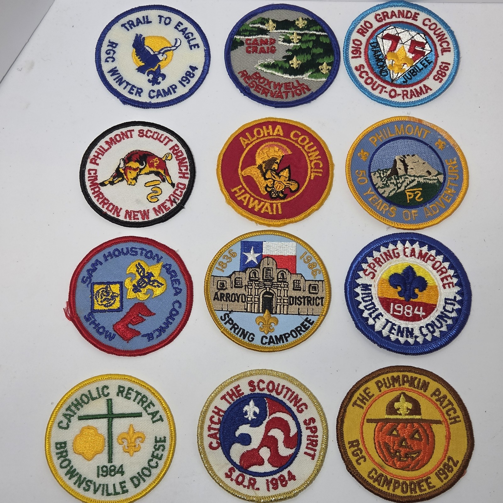 Vintage 1980s BSA Boy Scout Patch Lot 12 Texas Philmont Hawaii Camporee