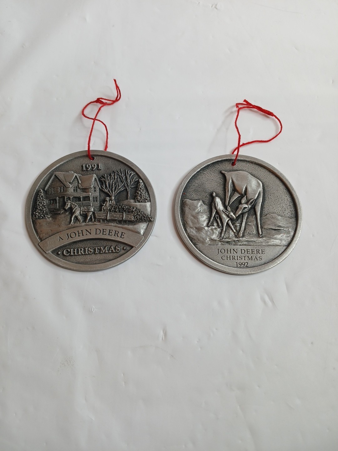 John Deere Fine Pewter Limited Edition 1990 & 1991 Ornaments