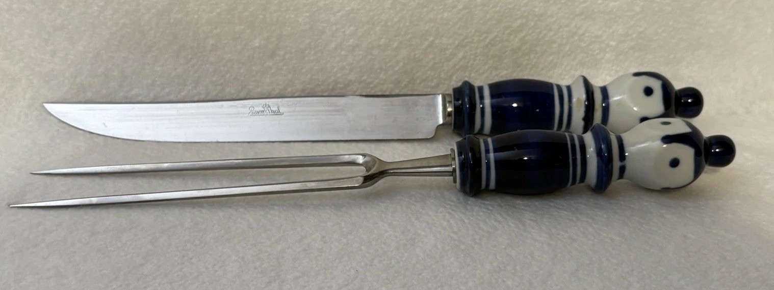Vtg Rosenthal Studio Line Siena Carving Set Bjorn Wiinblad Blue Ceramic Handle